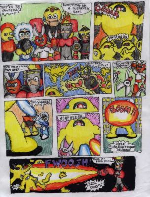 Sinister Six Comic Page 4
A finished S6 comic book page
Keywords: Guts;Cut;Fire;Ice;Elec;Bomb