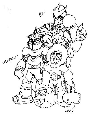 Three Heroes
A sketch of Ben, Gary, and Gauntlet
Keywords: Ice;Shadow;Magma_Dragoon