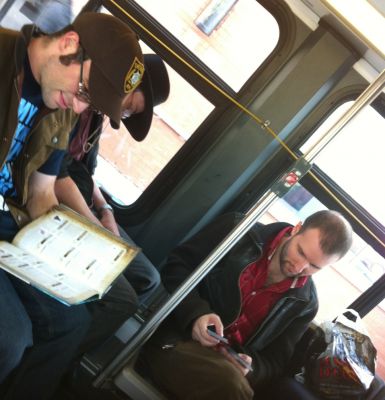 Transit - bus ride
Spark taking in the guidebook he bought that day while everyone else nods off.
Keywords: gathering14