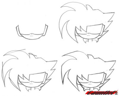 How to draw Gauntlet's hair
Okay, I get it. Nobody gets how I drew my character - Gauntlet's - hair AT ALL. Quick got it right, but it apparently took four hours to do. So I've drawn this easy-to-remember step-by-step guide!

1) Draw Gauntlet's fase. It's easy!
2) Give Gauntlet big-ass hair as shown here. I designed Gauntlet before I really knew how to draw anime, so his hair doesn't make sence if you think about it 3-dimensionally. So don't even try! Most people stop at this step, but there's two more steps to go!
3) Gauntlet gets his hair cut, so draw in "cuts" at the tip of those "bangs". This gives Gauntlet his "coiff" look. Notice: the hair close to his head is angled, not curved. He uses alot of gel I guess. Or maybe he was dropped on the top of his hjead as a child. I think it looks cool tho. That flat part is the proper way to draw it. Gauntlet's entire look is angular and boxy. His hair reflects this.
4) Erase and cleanup. There you go! 

Gauntlet's hair is a cross between my existing Kids Stuff chratacer - Candice (girl in orange, has a big "C" on her chest ... can't miss her on my covers) and Dragonball's Goku (I was watching too much DBZ at the time). 

So - there you go! Draw Gauntlet's hair this way and get it perfect EVERY TIME! 
Keywords: Gauntlet