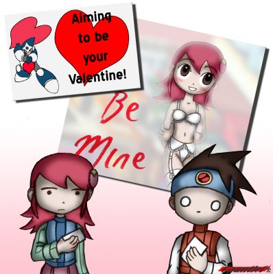 EXE Valentines
Oh, Lan ..... always thinking like a kid.

Okay, so ...... I traced the RM Complete Works Shadowman and PURPOSEFULLY fudged the colors a little to mimick those crummy kid valentines that I had in my youth. And the background in May'l card is from one of the EXE games (I thought about actually drawing it in, but this was never meant to be a masterpeice or anything).
Keywords: Mayl;Lan;Shadow