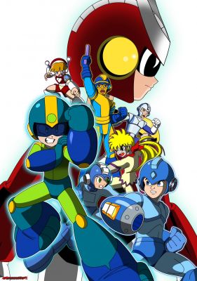 Megaman Xover
I made this after realising that Captain N's Megaman actually had a redesign in Season 3 of the show.  Had I known that before I finished the Captain N MM2 pic I would have used that instead just to draw it.  Instead I tried to find a new tracarriffic picture I could make.  After reading some news about Rockman Xover I realised that that was perfect for me - making a licensed or oddball version of Classic Megaman based off the game's main poster!  I always have been fascinated with Megaman's adaptation decay and this was a great way to draw out many different designs.

These Megaman were chosen mainly because of their cosmetic differences and their importance to Classic Megaman.  So, the Shigeto Ikehara series, while more important to the franchise, it doesn't quite make the cut because it's Megaman looks just like the regular version.

Captain N Megaman - This is the design that started this picture.  Interestingly, the new design omits the buster found on his wrist entirely!  Also, this alternate coloration includes blue (another features the regular green colours).  There's actually another slight variation which has his yellow shoulder bits elevated, like his usual design, but I wasn't looking at that one when drawing this.

I have to admit, I'm really fond of this show.  Okay, it completely misrepresents Megaman, Simon Belmont, Mother Brain, and every single game it features.  But it was a fun show when I was a little kid.   

Ruby Spears Megaman - Yeah, I know.  The buster's on the wrong arm!  But I really wanted to feature this version's buster; it's one of the best parts of his design.

Can you talk about licences Classic Megaman without talking about Ruby Spear's cartoon?  I don't think so.  It juuuust missed the anime explosion and, as a result, wound up being incredibly Americanised.  Despite this, and MM's sueprheroic look, I think the show's heart is in the right place.  Had they actually managed to get the anime look to MM I don't think much about the tone of the show and the types of episodes we'd have gotten would actually change.  

Ariga's Megaman - Okay, this is cheating somewhat.  I wouldn't count this as a MEGAman and definitely not oddball, but more awesome.  Still, I really wanted to include it.  What a great look for Megaman!  When I first caught a glimpse of this guy back when Rockman & Forte came out the best I could do was hunt mangas I couldn't read and be in awe of the art.  This look features the old coloration with white on the helmet instead of the newer light blue.

Novas Adventuras be Megaman Roll - So what do you do when you have a Zero in an all-Megaman picture?  Use Roll!  And there's no oddball version of Roll more oddball that that featured in the Brazillian comics. 

I have to admit feeling hesitation at which version of this Roll to choose.  She's the only character in the series to go through wardrobe changes and she does so quite often.  The look she sticks by the most is just totally naked (yes, in an approved Megaman comic).  I really considered just drawing her nude here, but I thought it would be too distracting so I used her second most known look - her first where it's obvious that she was based off Ruby Spears Roll.  (The apple fell far from the tree).

Megaman 1 US Box Art - How could I leave out Bad Box Art Megaman?  He sorta spawned his own continuity where he lived in the multi-faceted Monsteropolis and fought Humanoids.  The official Guide to Megaman only added oddities such as an entire galactic Council!

I really thought about choosing the Namco VS Capcom version, but settled on a rendition based off the original box and it's interpretation in the cancelled Megaman Universe.  

Megaman 2 EU box Art - I had thought about using the European MM1's art, but that version looks too much like Classic Megaman (and we already have two versions like that).  Ultimately MM2 is one of the most important games in the franchise and it features it's own really odd Metropolis-inspired Megaman.  He was actually featured in live action commercials!  And, although he'd become chibified the coloration would persist for Megaman 3 and Dr. Wily's Revenge!

Roll (OVA) - I have to admit, with Brazillian Megaman and Ruby Spears off my list the weird versions of Roll is cut down substantially.  Still there was that one scene in Future beware where she dressed up in her own superhero costume for all of a second.  On the face of it, those OVAs aren't too important, but looking deeper they seem to have been a sort of pilot for a US Megaman Cartoon.  Also, this version of Megaman could really be headcannoned o be the same Megaman found in Captain N!  He lives in a video game world where he and Wily and everyone else know they're in a game, unlike every other version of Megaman out there .... except Captain N's. 

But, to be honest, I just though the costume would make a fun addition.

Quintet US/EU box art - So who would make a good substitute for the time / dimension hopping Over-1 while remaining in the theme of adaptation decay?  How about the oddball version of a time travelling Megaman?  Many kids first knew Quint as this red suited version seen in the box art and Nintendo Power.  I actually think he looks way better than his green suited official alter ego.  

All in all I'm pretty happy with how this turned out.  But I have to say, I'm sick of tracing someone else's art to make my own.  There's a kind of fun to it, but it's just not wholly satisfying.  

Keywords: Mega_man;Roll;Quint