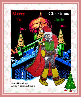 To Jade From Lennon
Pharaohman dressed as Santa looks so wrong, yet so right.
Keywords: lennon;jade;christmas;santa;LenArtGal;Pharaoh