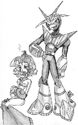 Spark-Chan with GeminiMan
Spark-Chan with GeminiMan, you can also see Shoryu on her leg and GemmyNi by Gem's foot. Drawn in pen and pencil.
Keywords: Spark_mm;Gemini