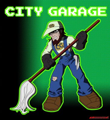 City Garage
One of Iceman's old characters, City Garage is a janitor who can turn into a trash monster.  He thought he could take on the Robot Masters from Megaman 1- collectively known as the Sinister Six!  

This is another very old piece of art that I refined and colored.  The colors were based on a sprite Gary made that was in turned based on my original sketch.  Only after I finished refining this did I realize that he changed a few aspects of the design on his sprite.  Well, whatever.  This could be him on a bad day or something.  

As you might expect a lot of the character wound up being redrawn and repositioned.  I love refining sketches digitally.  It can be a lot of fun to fix pencil sketches long after they've been made.  What's not fun is looking at a sketch you thought you did well only to realize how off it all is.
Keywords: s6_guest_art