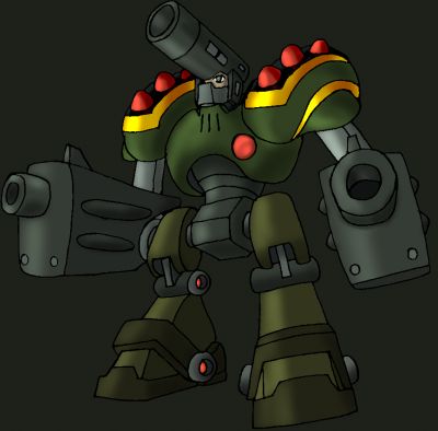 Warman
Art for Warman of the Evil Eight. Not much to say about this guy either. He has big guns.

Warman was designed by Lennon of the Mechanical Maniacs based on characters by Capcom. Drawing by me. 
Keywords: War